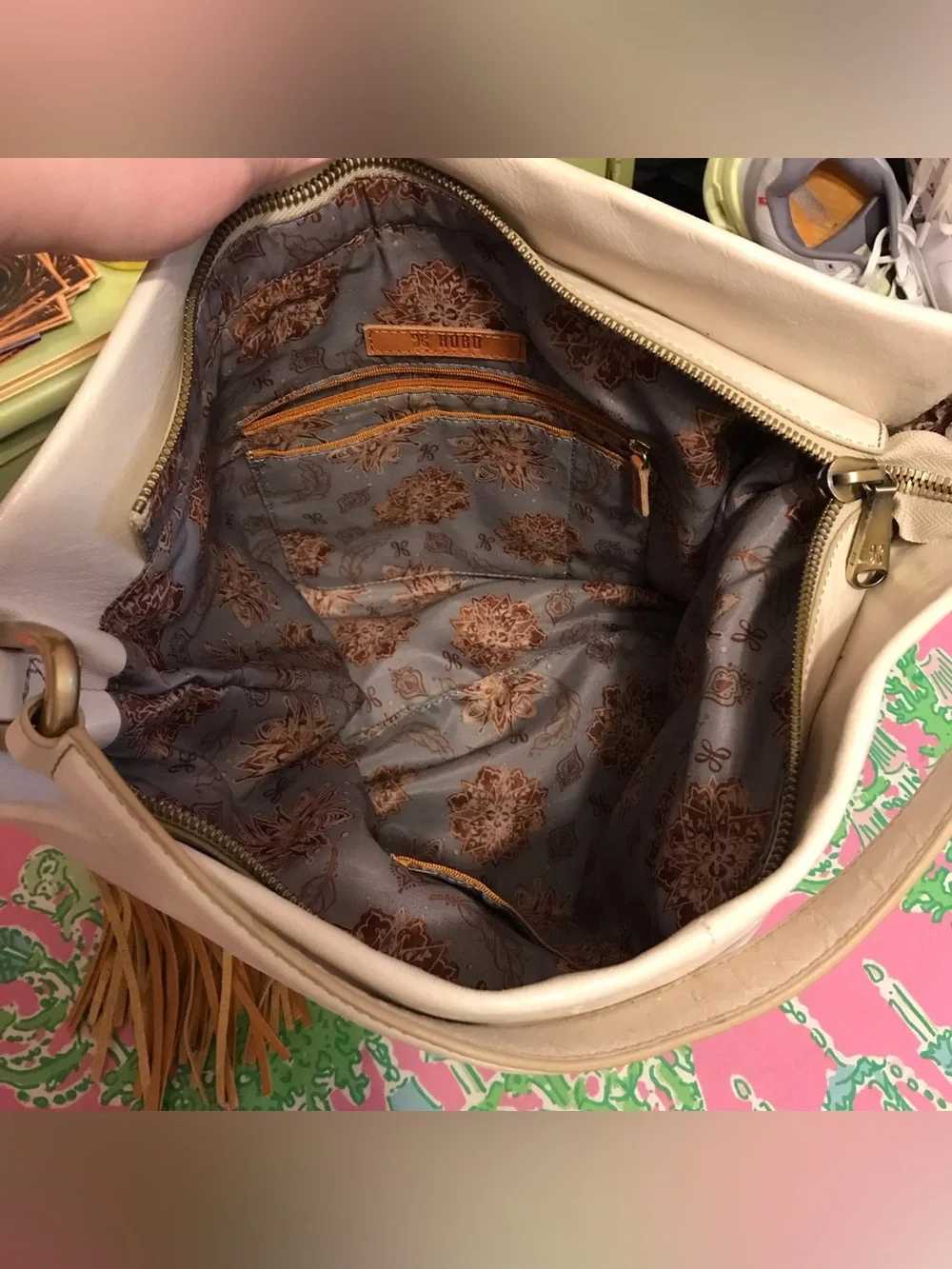 Hobo Harley cream with brown tassel Hobo Bag
